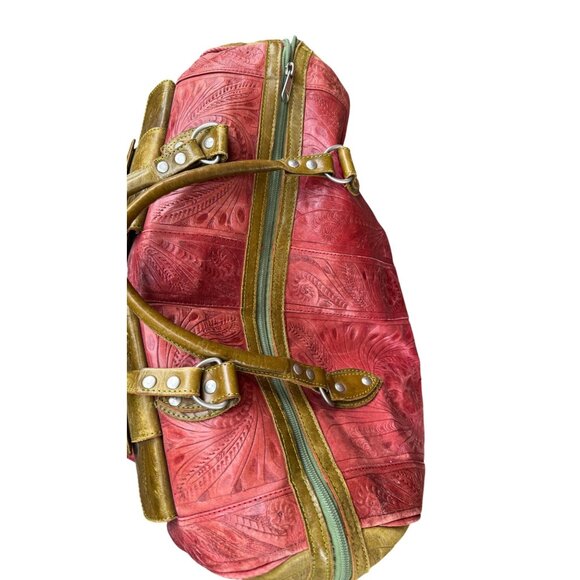 Leaders in Leather Red Brown Handbag Leather Shoulder Bag In Red & Olive Green - Picture 8 of 16